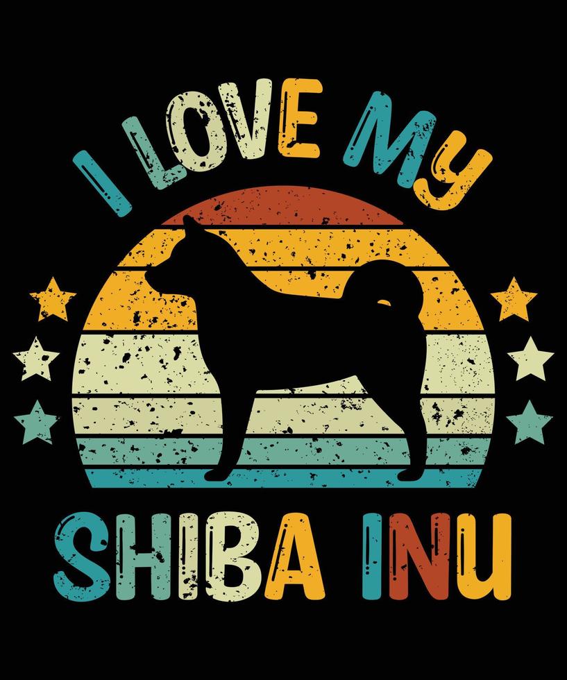 Funny Shiba Inu Vintage Retro Sunset Silhouette Gifts Dog Lover Dog Owner Essential T-Shirt vector