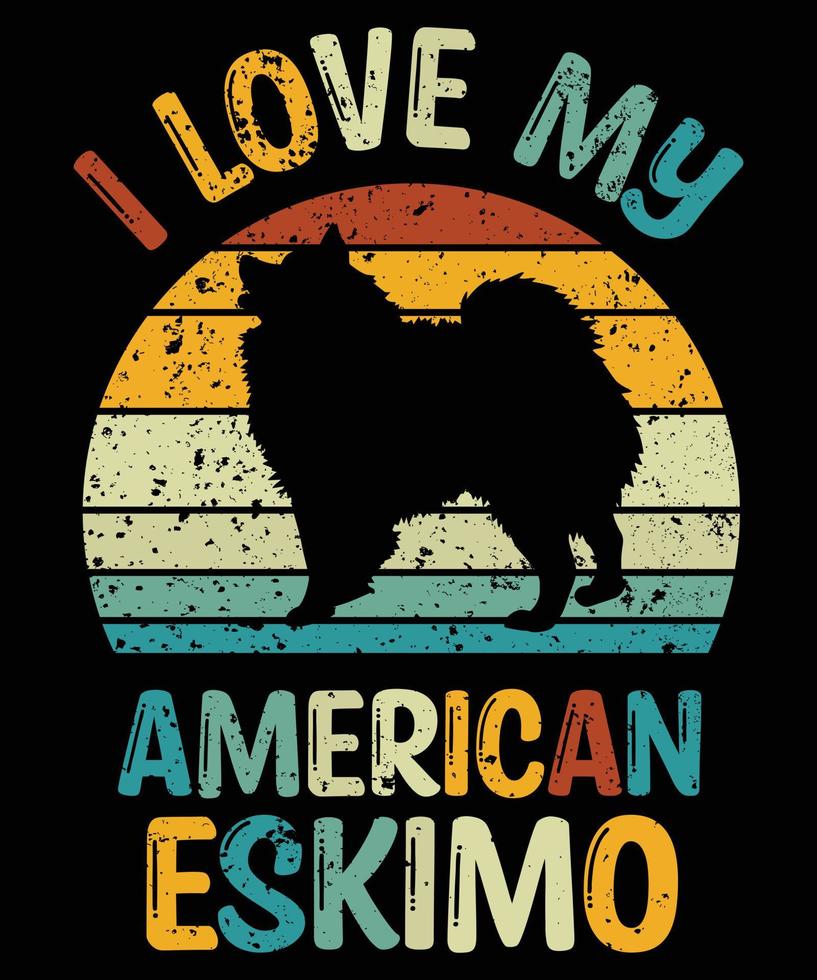 Funny American Eskimo Vintage Retro Sunset Silhouette Gifts Dog Lover Dog Owner Essential T-Shirt vector