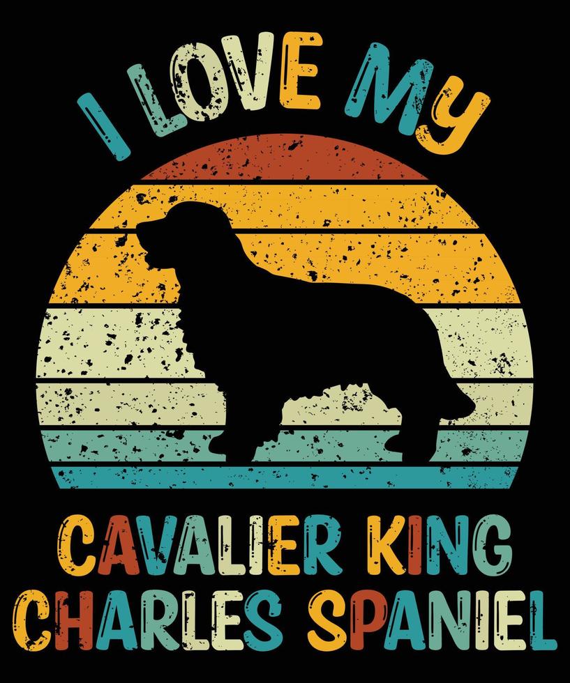 gracioso cavalier king charles spaniel vintage retro puesta de sol silueta regalos amante de los perros dueño del perro camiseta esencial vector