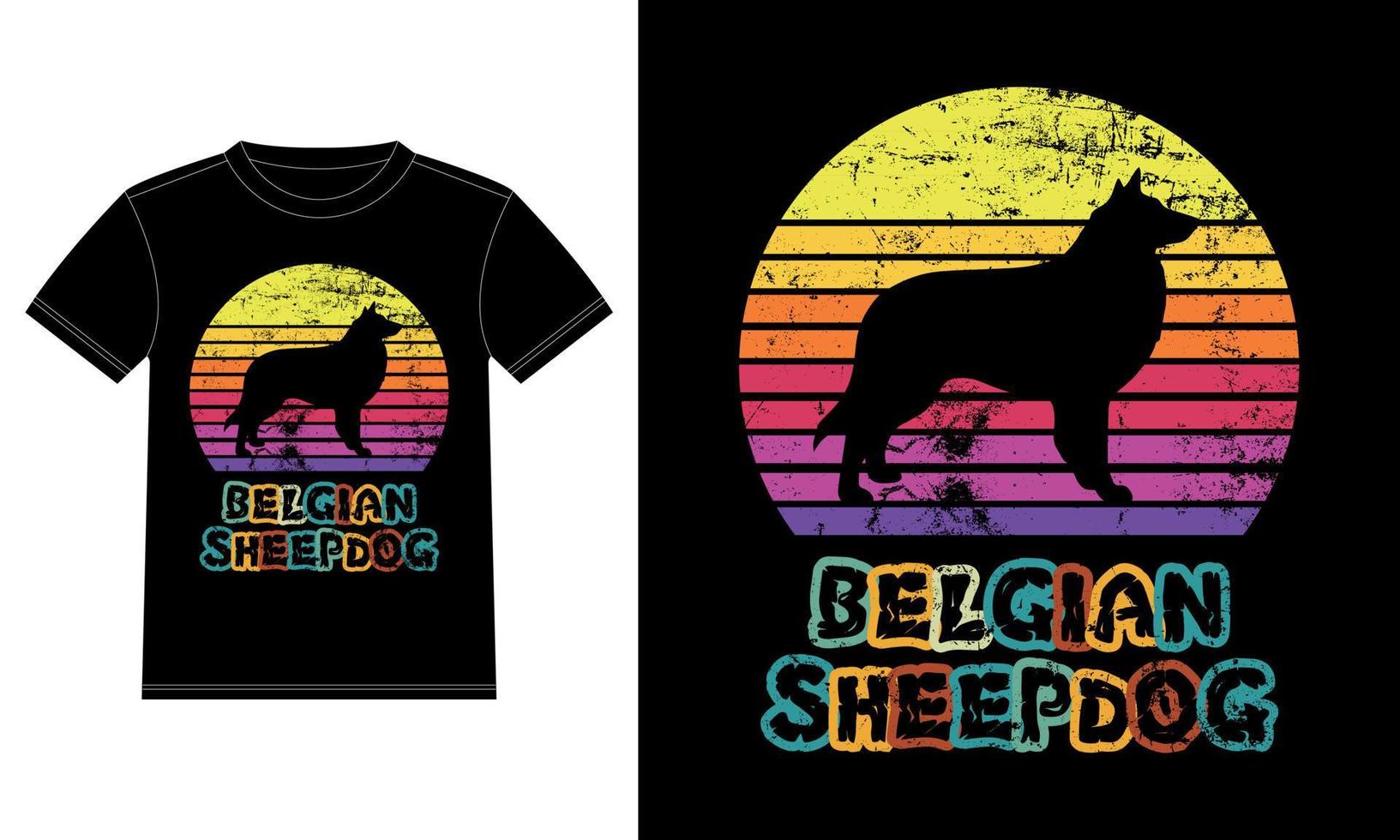 Funny Belgian Sheepdog Vintage Retro Sunset Silhouette Gifts Dog Lover Dog Owner Essential T-Shirt vector