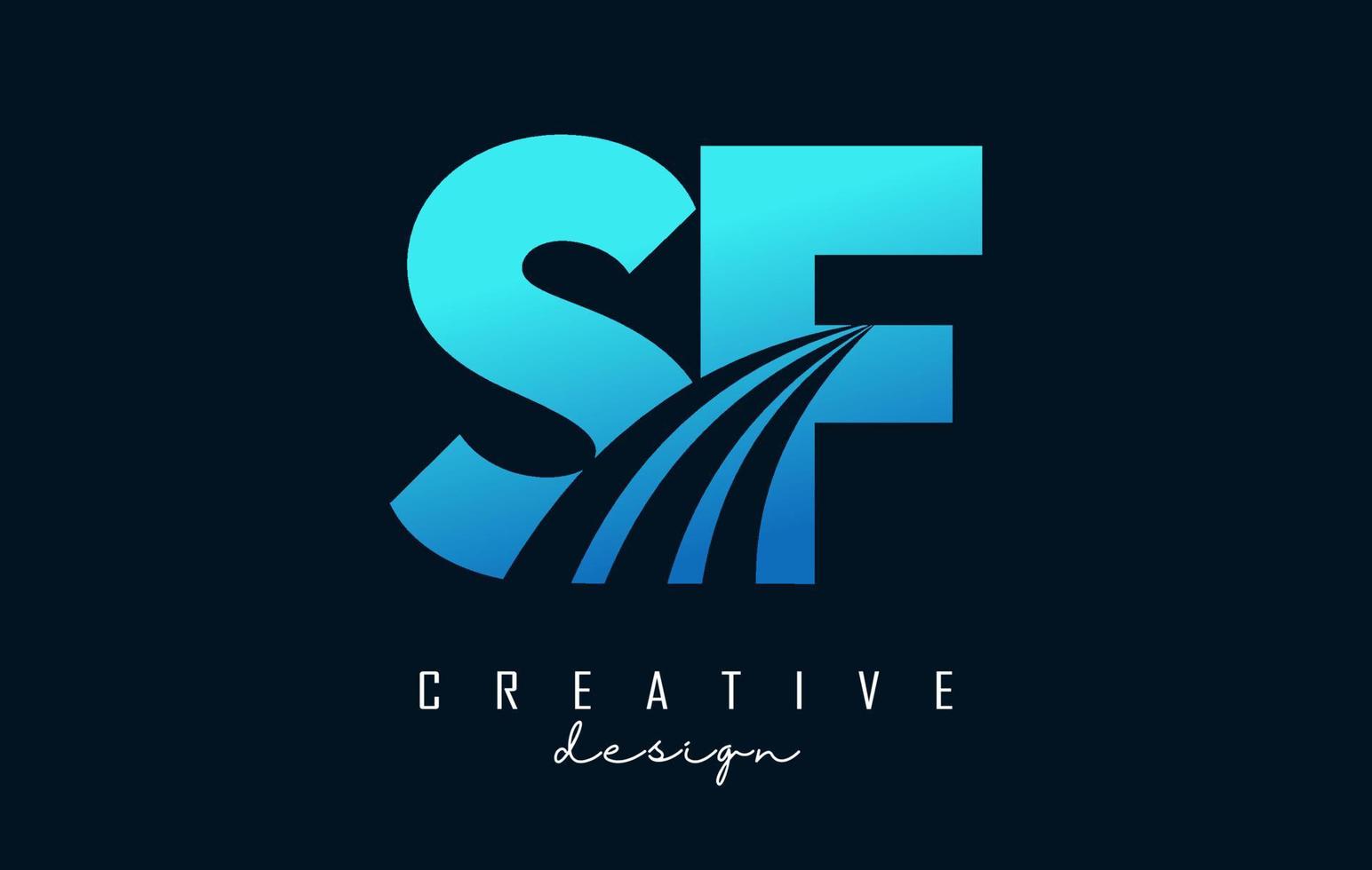 logotipo de letras azules creativas sf sf con líneas principales y diseño de concepto de carretera. letras con diseño geométrico. vector