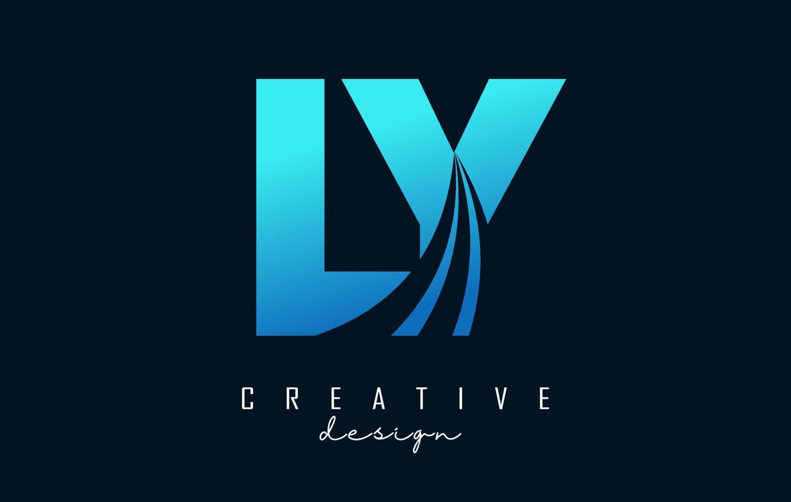 Creative blue letters LY l y logo with leading lines and road concept design. Letters with geometric design. vector
