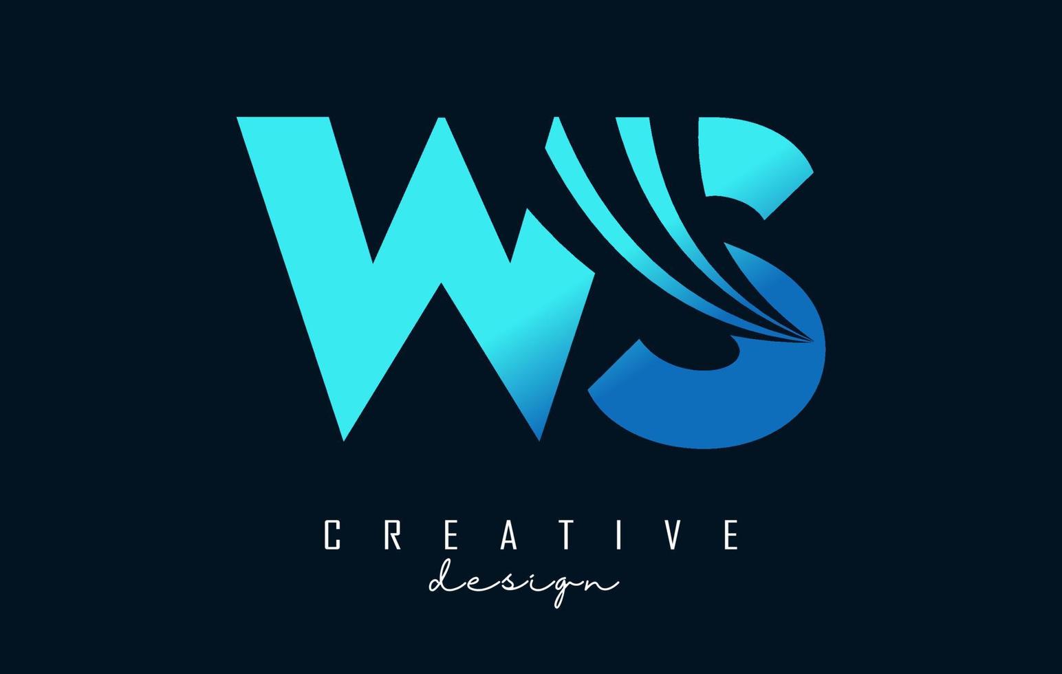 Creative blue letters WS w s logo with leading lines and road concept design. Letters with geometric design. vector