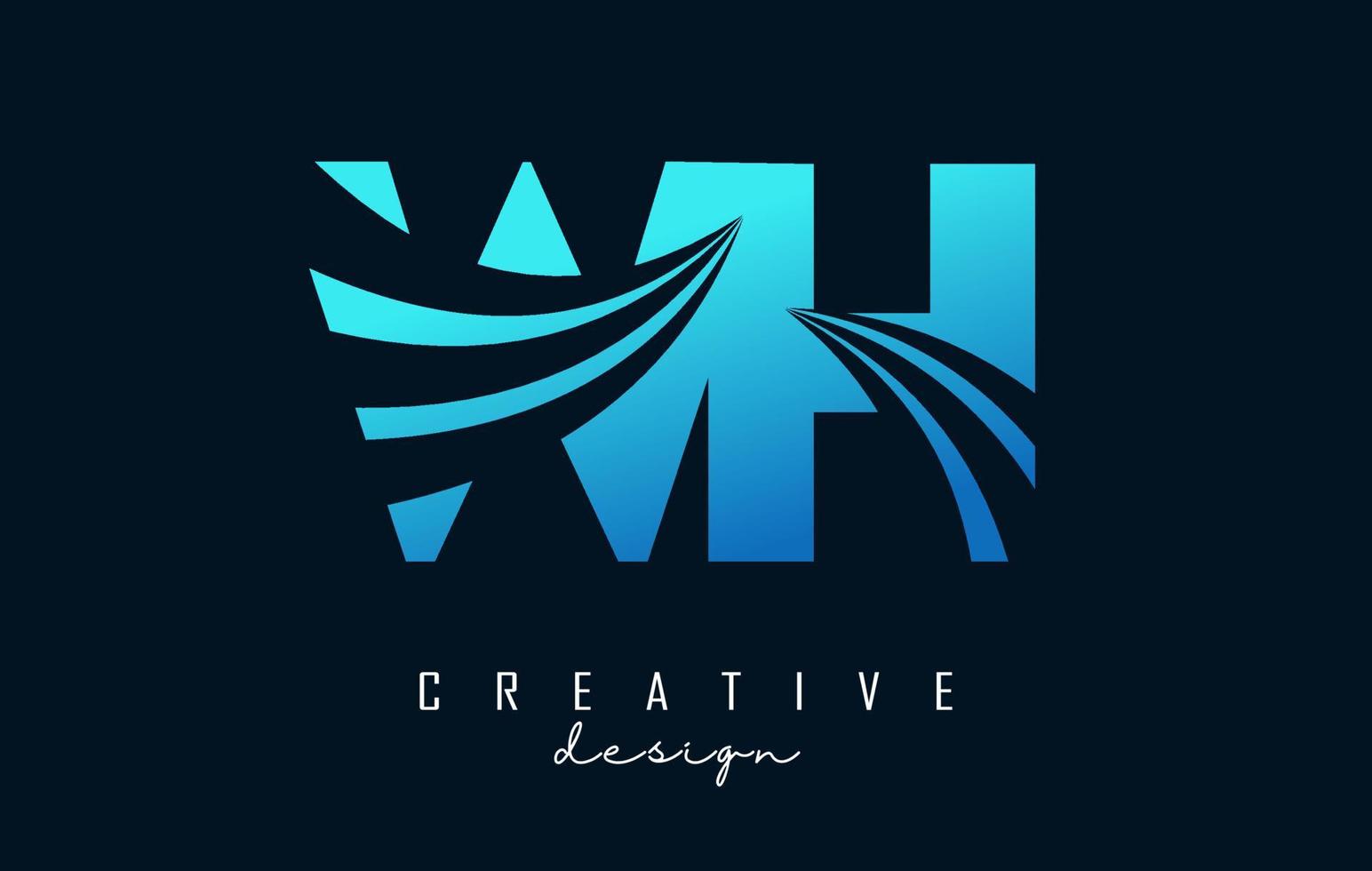 Creative blue letters WH w h logo with leading lines and road concept design. Letters with geometric design. vector