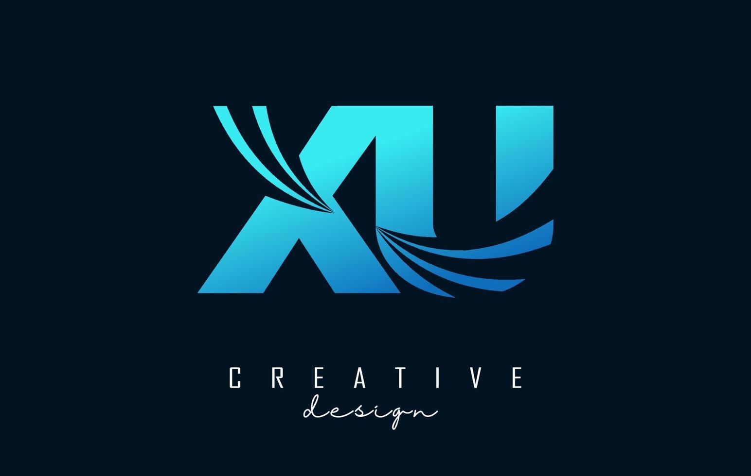 Creative blue letters XU x u logo with leading lines and road concept design. Letters with geometric design. vector