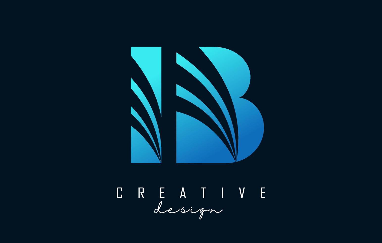 Creative blue letters IB i b logo with leading lines and road concept design. Letters with geometric design. vector