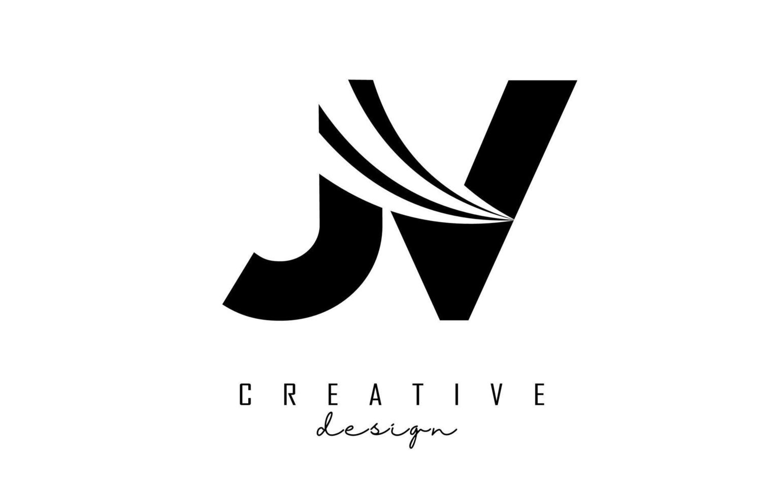 Creative black letters JV j v logo with leading lines and road concept design. Letters with geometric design. vector