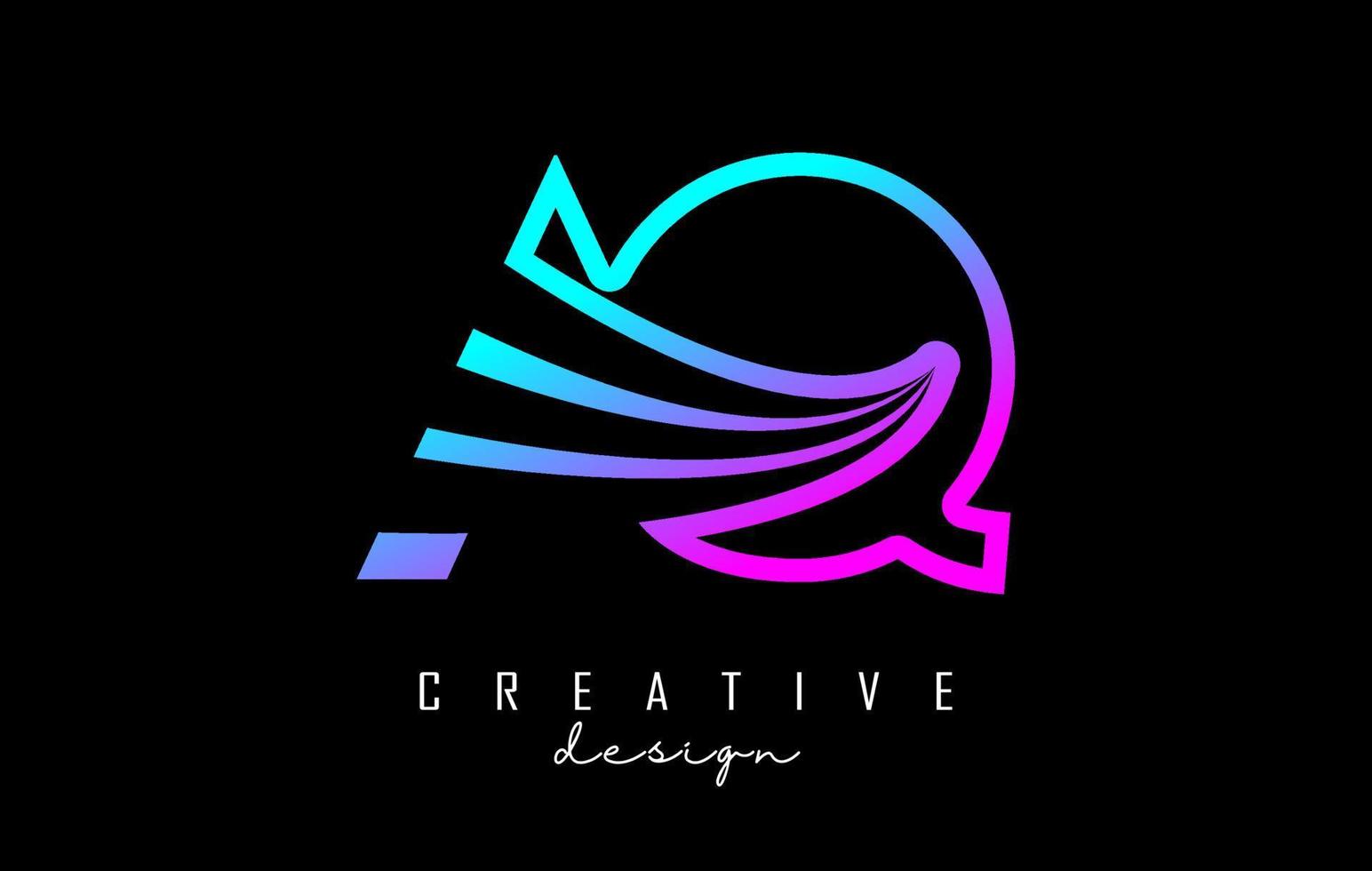 Outline colorful leading lines letters AQ a q logo with road concept design. Letters AB with geometric design. vector
