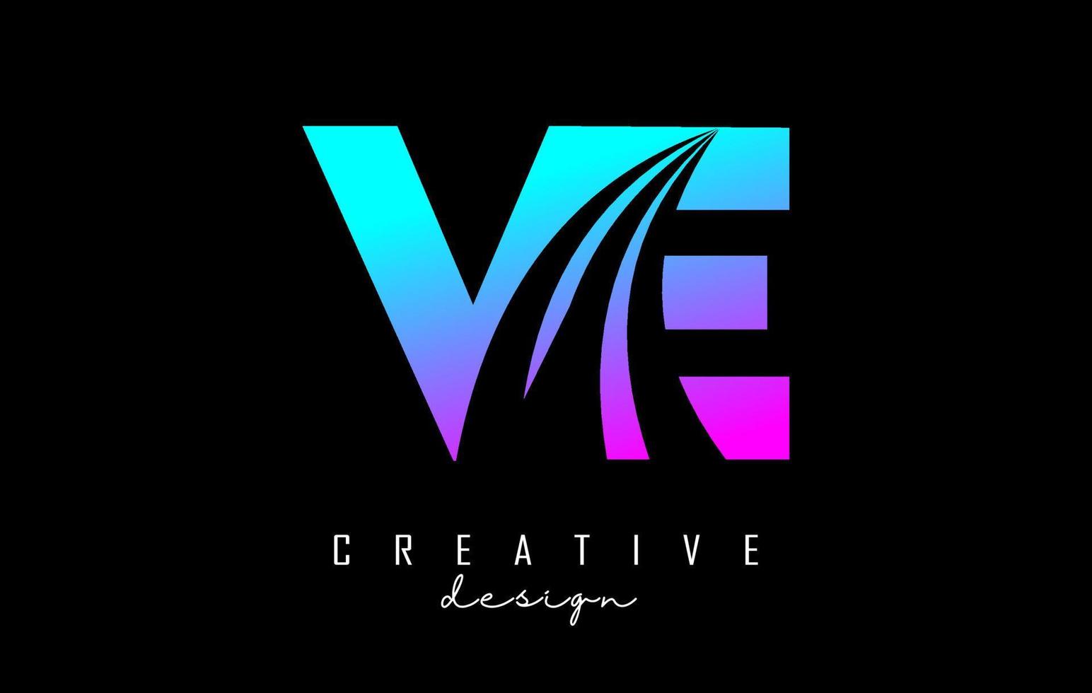 Creative colorful letters VE v e logo with leading lines and road concept design. Letters with geometric design. vector