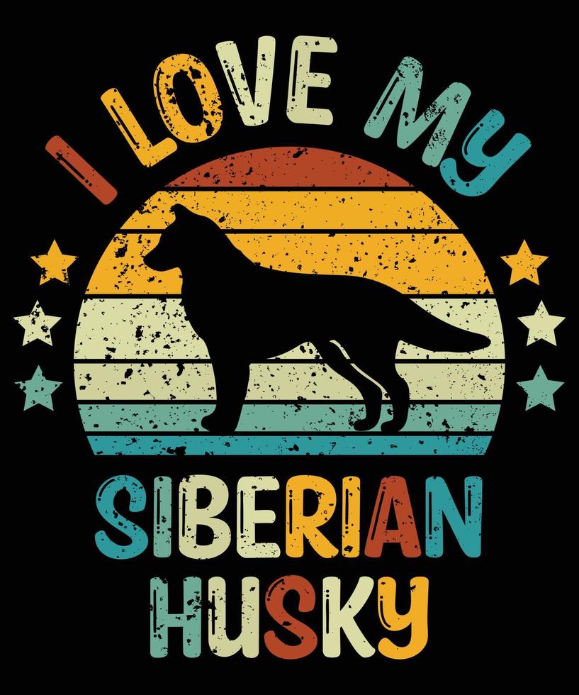 Funny Siberian Husky Vintage Retro Sunset Silhouette Gifts Dog Lover Dog Owner Essential T-Shirt vector