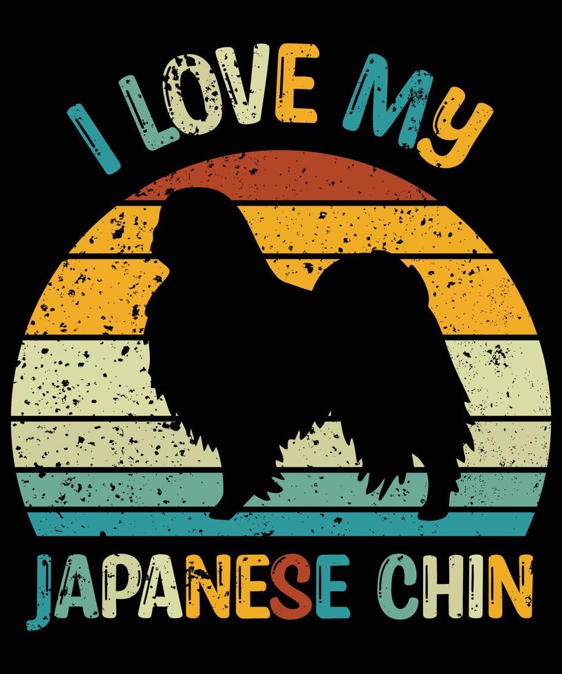 Funny Japanese Chin Vintage Retro Sunset Silhouette Gifts Dog Lover Dog Owner Essential T-Shirt vector