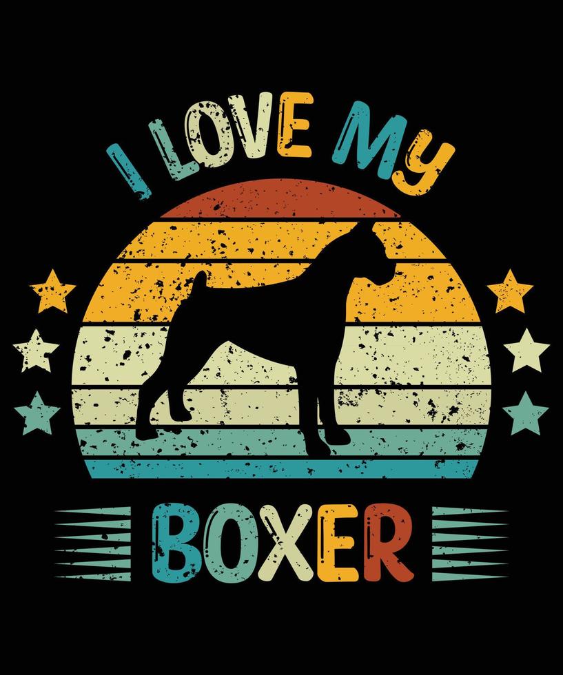 boxeador divertido vintage retro puesta de sol silueta regalos amante de los perros dueño del perro camiseta esencial vector