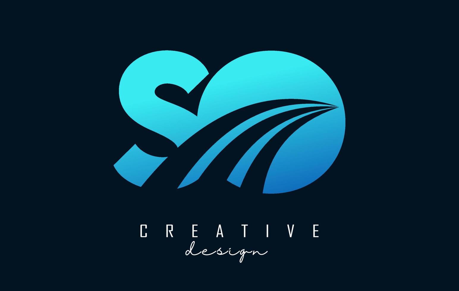 Creative blue letters SO s o logo with leading lines and road concept design. Letters with geometric design. vector