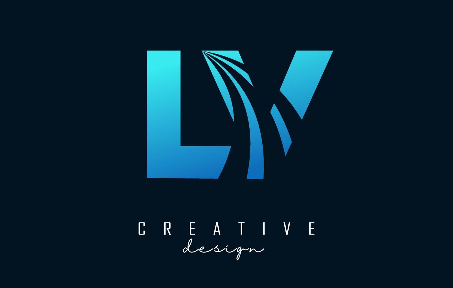 logotipo de letras azules creativas lv lv con líneas principales y diseño de concepto de carretera. letras con diseño geométrico. vector