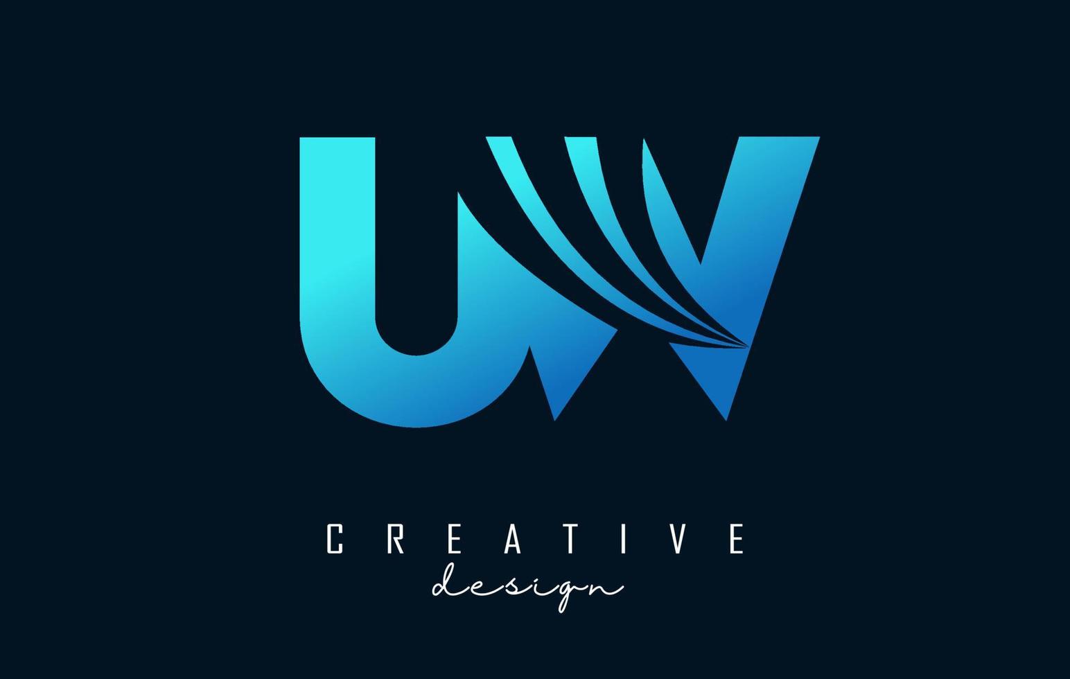 Creative blue letters UW u W logo with leading lines and road concept design. Letters with geometric design. vector