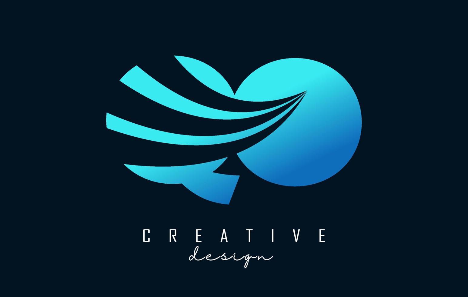 Creative blue letters QO q o logo with leading lines and road concept design. Letters with geometric design. vector
