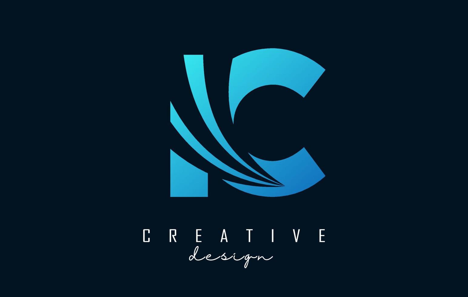 Creative blue letters IC c b logo with leading lines and road concept design. Letters with geometric design. vector