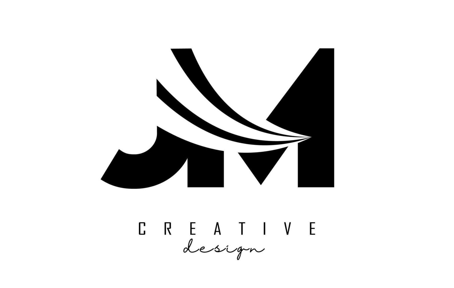 Creative black letters JM j m logo with leading lines and road concept design. Letters with geometric design. vector