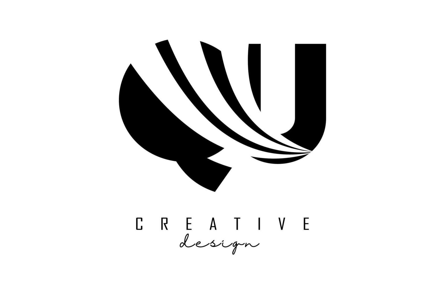 Creative black letters QU q u logo with leading lines and road concept design. Letters with geometric design. vector