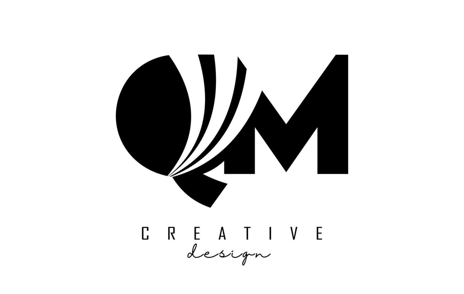 Creative black letters QM q m logo with leading lines and road concept design. Letters with geometric design. vector