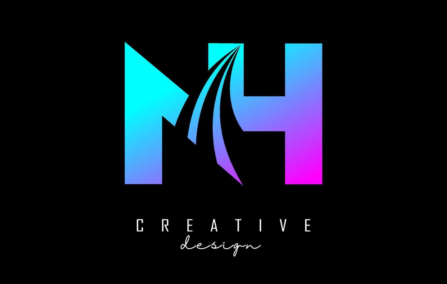Creative colorful letters NH n h logo with leading lines and road concept design. Letters with geometric design. vector