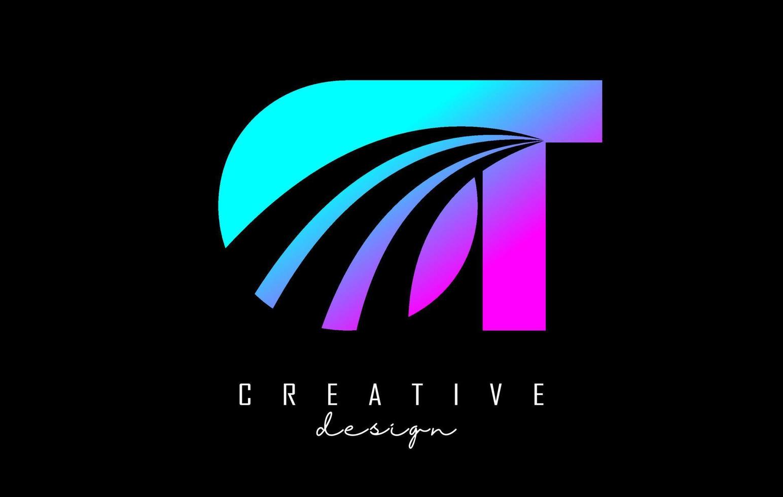 Creative colorful letters OT o t logo with leading lines and road concept design. Letters with geometric design. vector