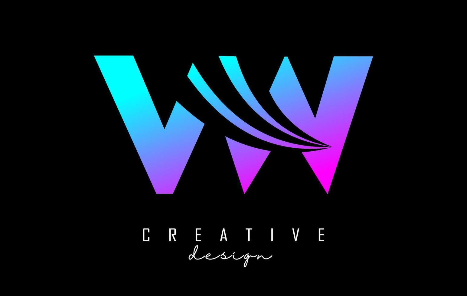 Creative colorful letters VW v w logo with leading lines and road concept design. Letters with geometric design. vector