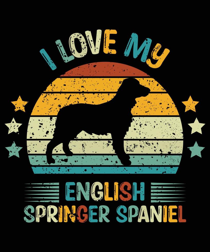 divertido inglés springer spaniel vintage retro puesta de sol silueta regalos amante de los perros dueño del perro camiseta esencial vector