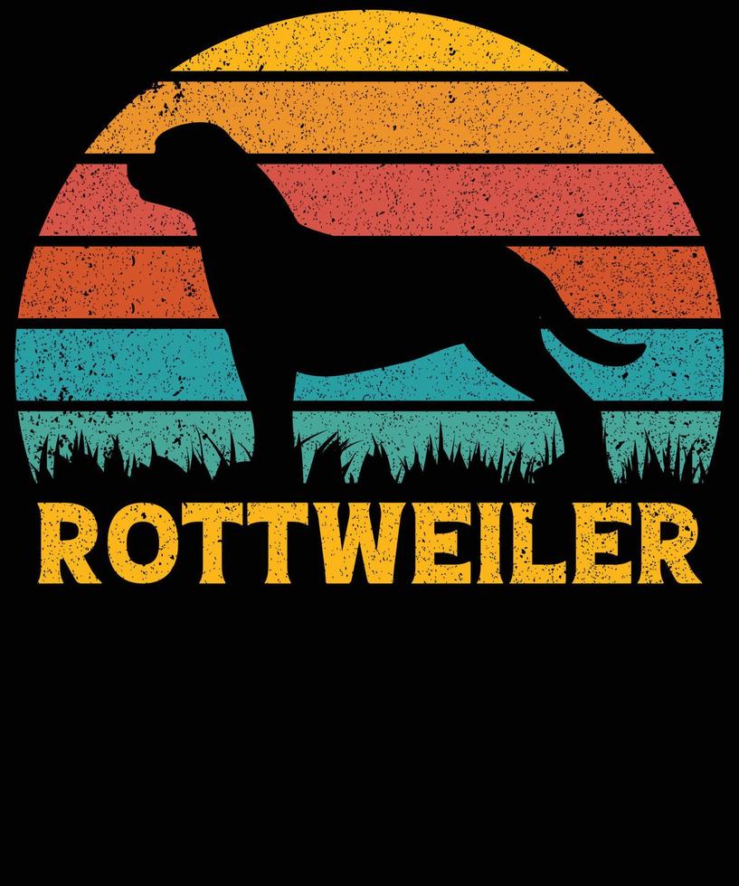 gracioso rottweiler vintage retro puesta de sol silueta regalos amante de los perros dueño del perro camiseta esencial vector