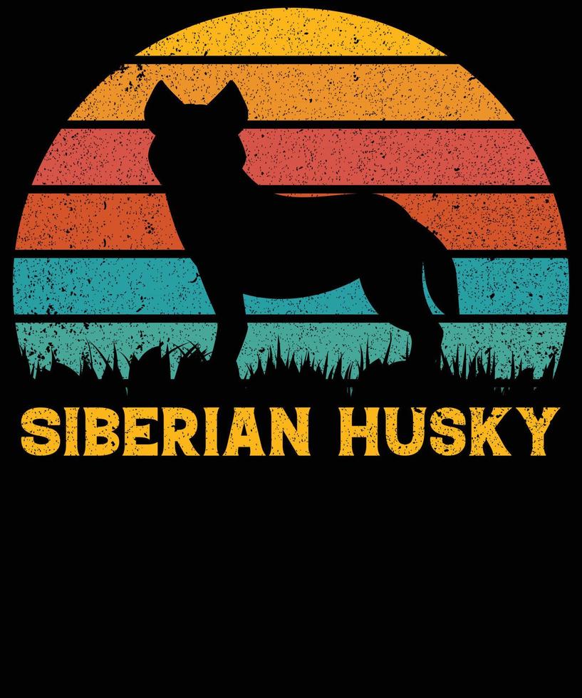 divertido husky siberiano vintage retro puesta de sol silueta regalos amante de los perros dueño del perro camiseta esencial vector