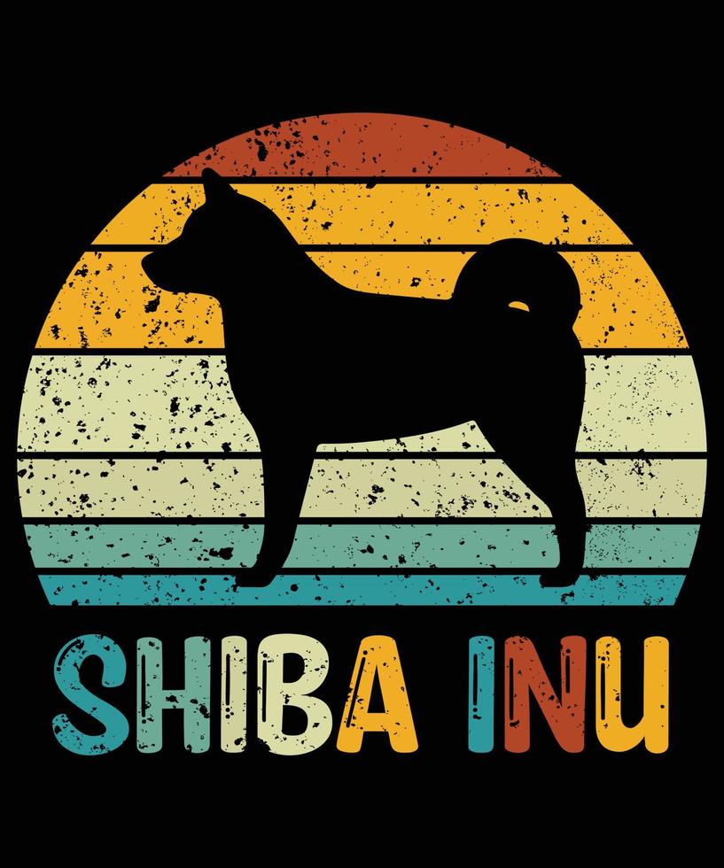 divertido shiba inu vintage retro puesta de sol silueta regalos amante de los perros dueño del perro camiseta esencial vector