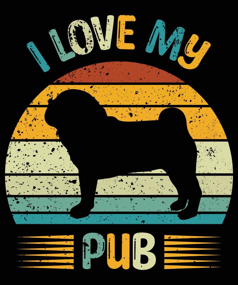 Funny Pug Vintage Retro Sunset Silhouette Gifts Dog Lover Dog Owner Essential T-Shirt vector