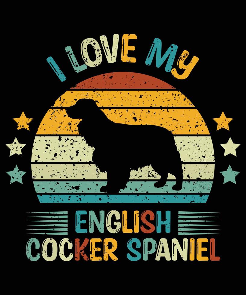 divertido inglés cocker spaniel vintage retro puesta de sol silueta regalos amante de los perros dueño del perro camiseta esencial vector