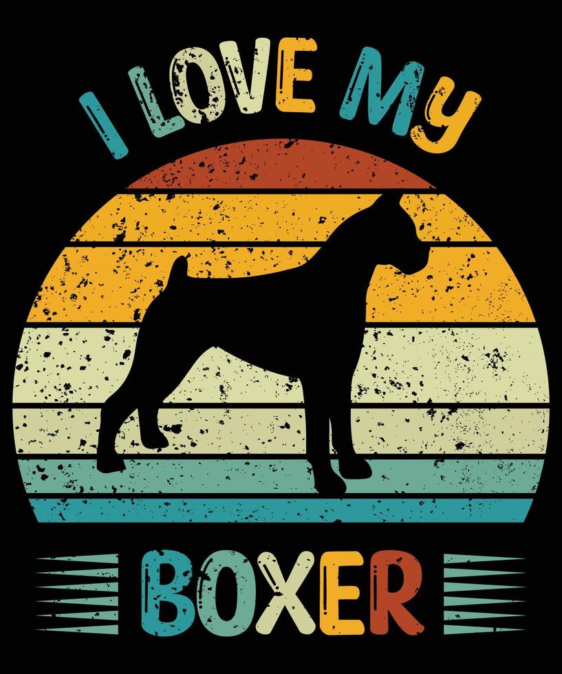 boxeador divertido vintage retro puesta de sol silueta regalos amante de los perros dueño del perro camiseta esencial vector