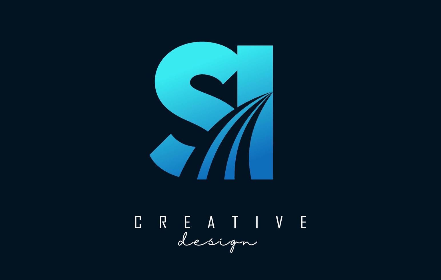 logotipo de letras azules creativas si si con líneas principales y diseño de concepto de carretera. letras con diseño geométrico. vector