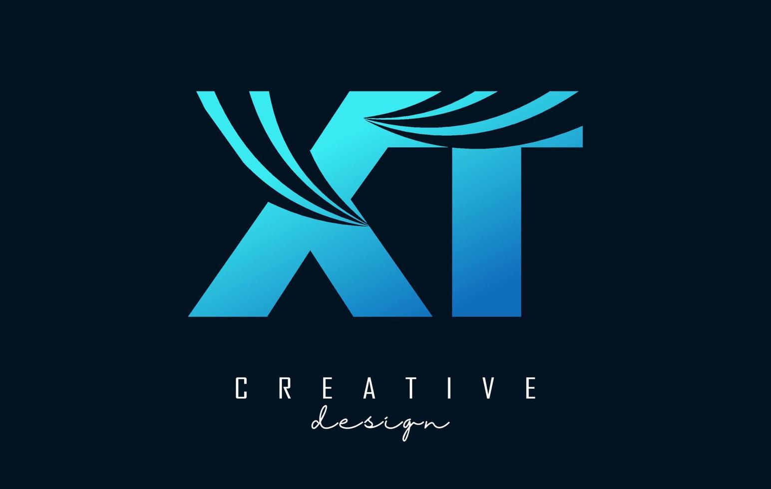 Creative blue letters XT x t logo with leading lines and road concept design. Letters with geometric design. vector