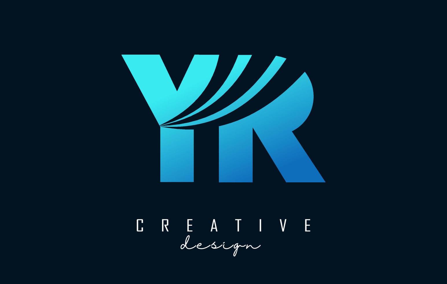 Creative blue letters YR y r logo with leading lines and road concept design. Letters with geometric design. vector