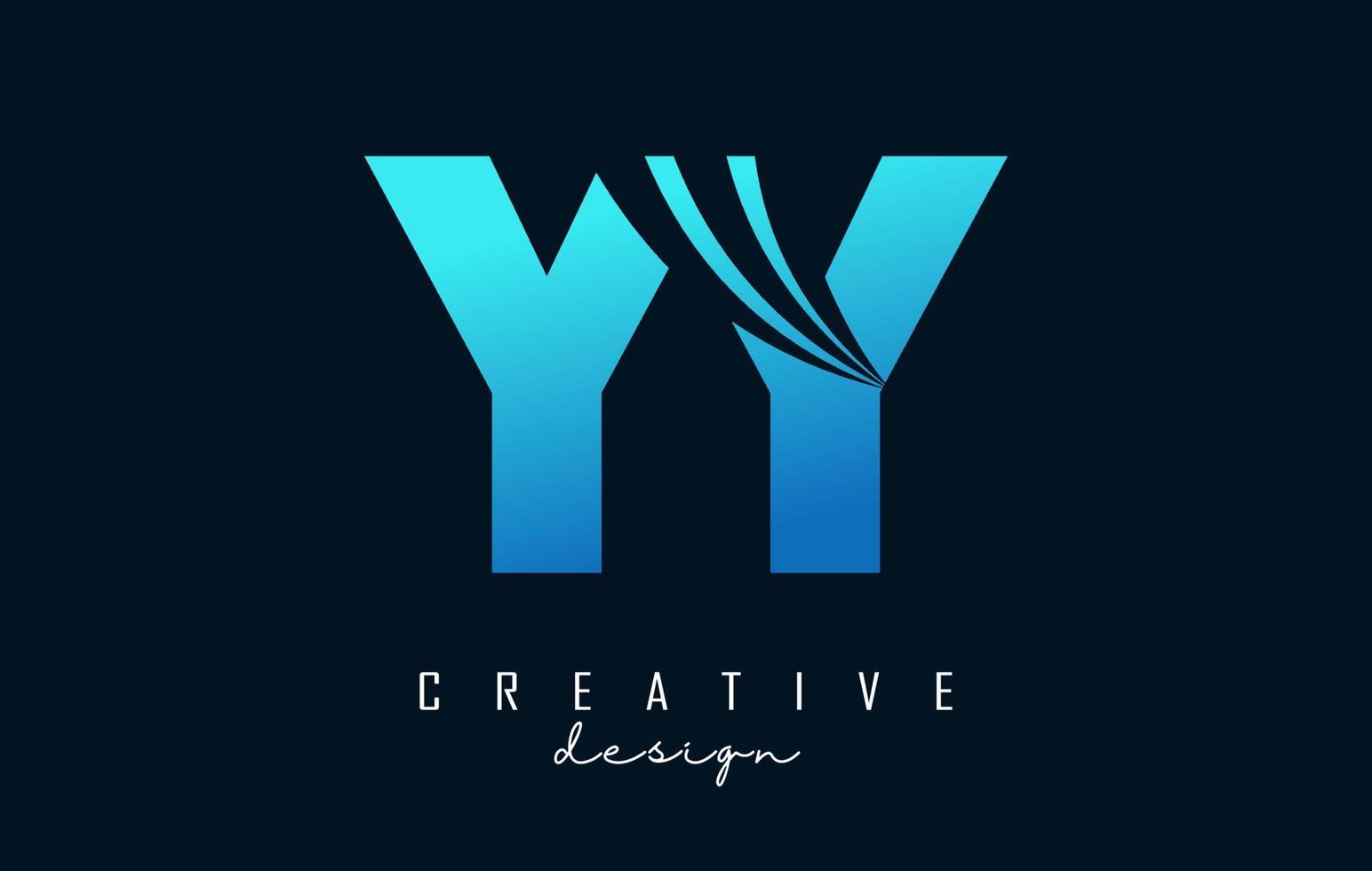 Creative blue letters YY y logo with leading lines and road concept design. Letters with geometric design. vector