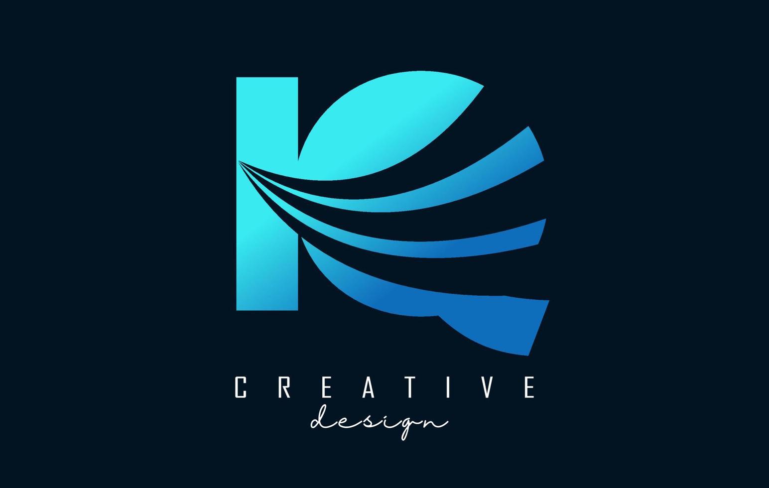 Logotipo creativo de letras azules iq iq con líneas principales y diseño de concepto de carretera. letras con diseño geométrico. vector