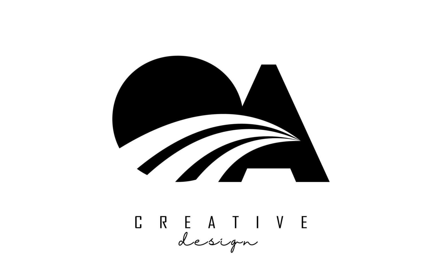 logotipo de letras negras creativas oa oa con líneas principales y diseño de concepto de carretera. letras con diseño geométrico. vector