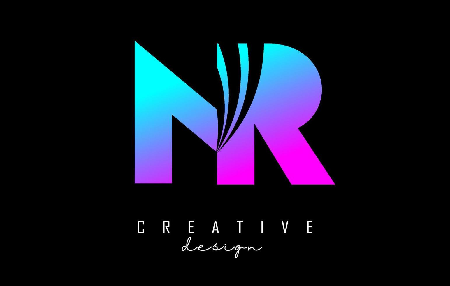 Creative colorful letters NR n r logo with leading lines and road concept design. Letters with geometric design. vector