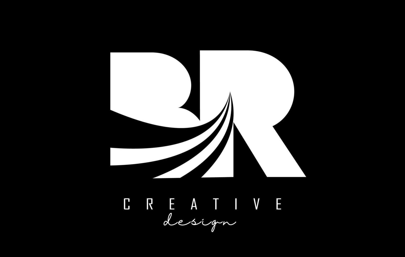 White letters BR b r logo with leading lines and road concept design. Letters with geometric design. vector