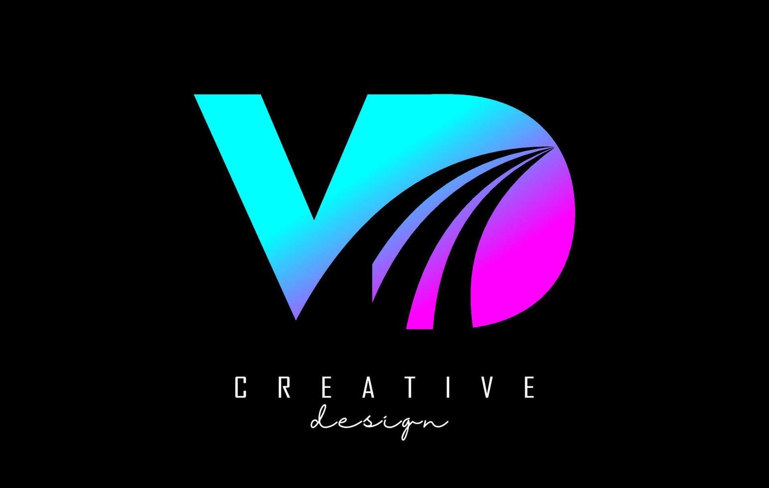 Creative colorful letters VD v d logo with leading lines and road concept design. Letters with geometric design. vector