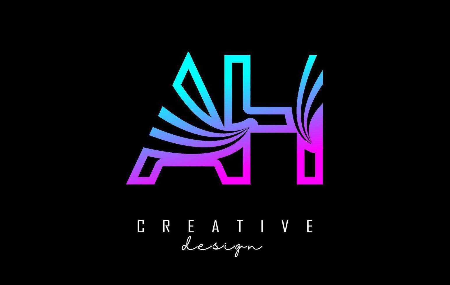 Outline colorful leading lines letters AH a h logo with road concept design. Letters AB with geometric design. vector