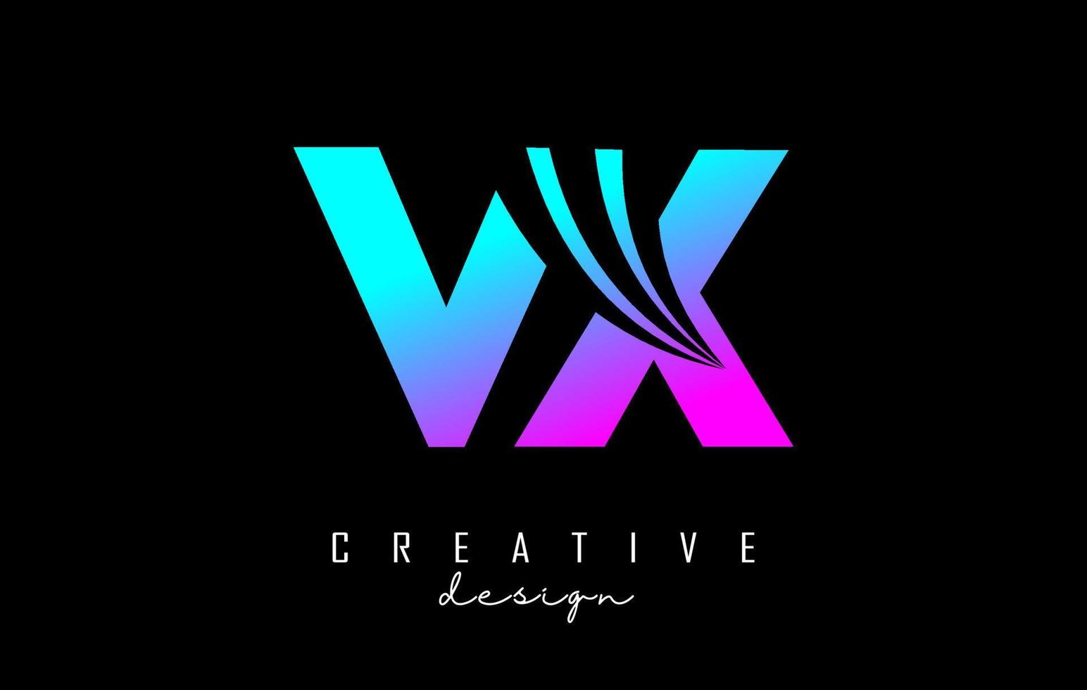 Creative colorful letters VX v x logo with leading lines and road concept design. Letters with geometric design. vector