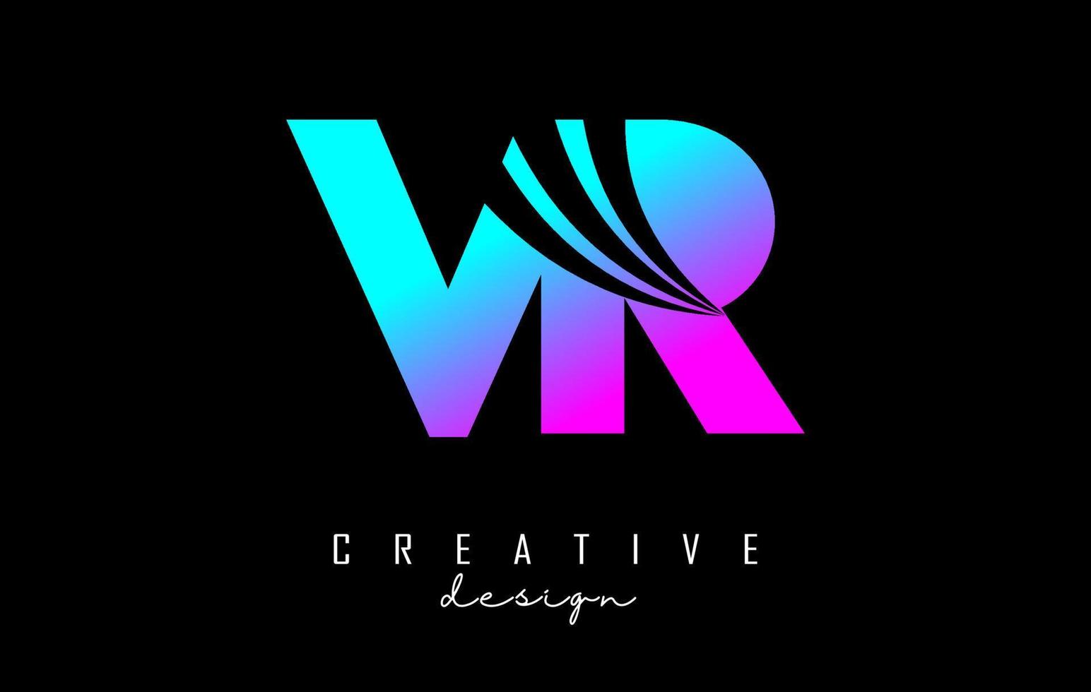 logotipo creativo de letras coloridas vr vr con líneas principales y diseño de concepto de carretera. letras con diseño geométrico. vector