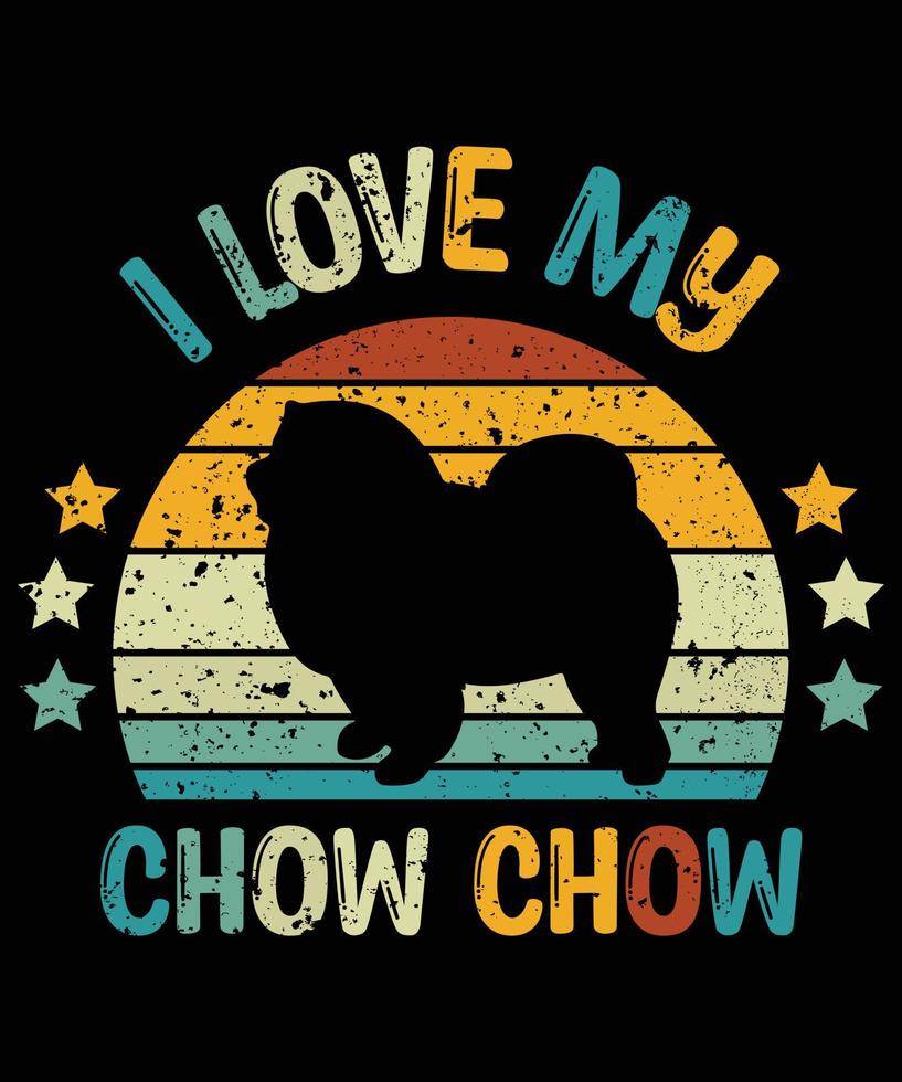 gracioso chow chow vintage retro puesta de sol silueta regalos amante de los perros dueño del perro camiseta esencial vector