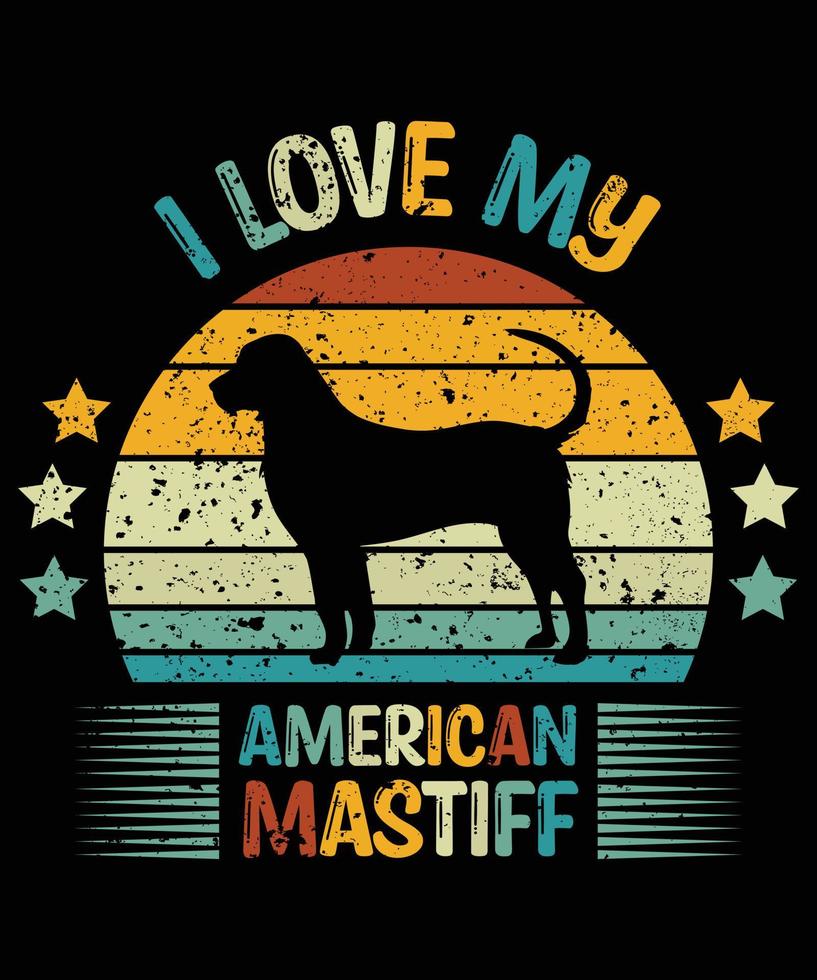 gracioso mastín americano vintage retro puesta de sol silueta regalos amante de los perros dueño del perro camiseta esencial vector