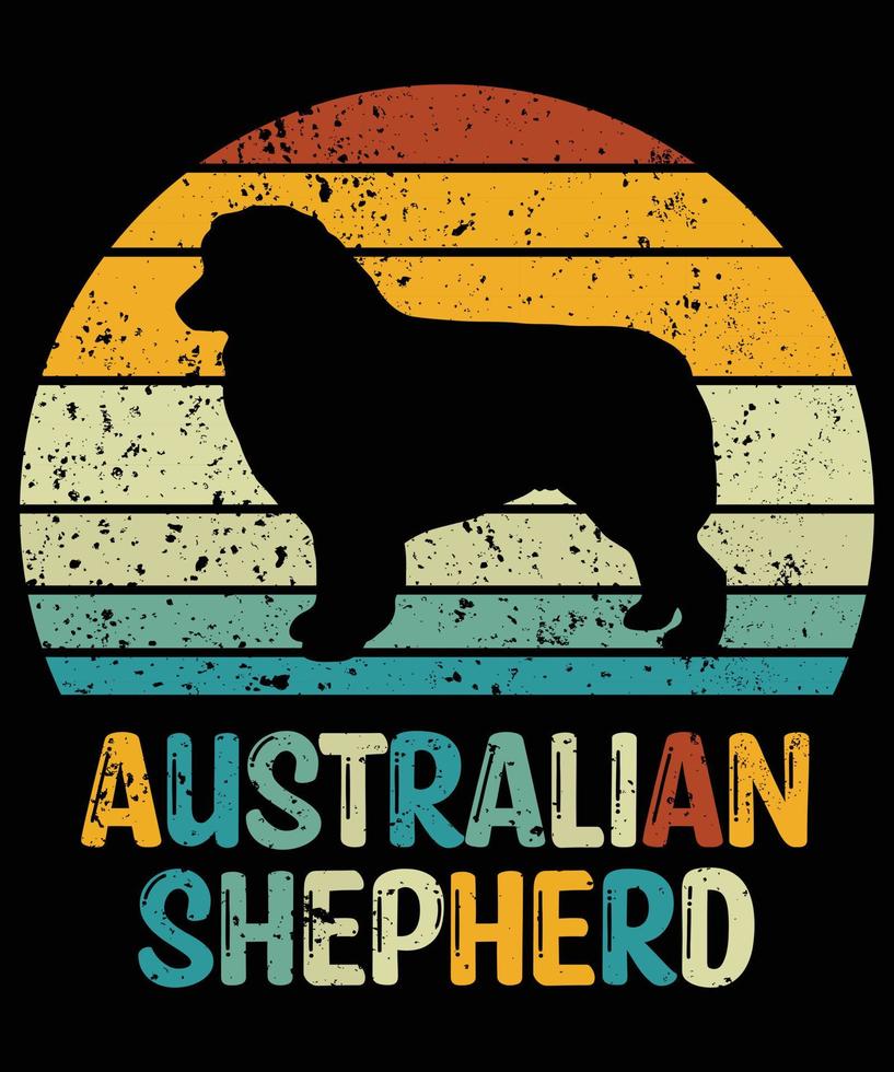 divertido pastor australiano vintage retro puesta de sol silueta regalos amante de los perros dueño del perro camiseta esencial vector