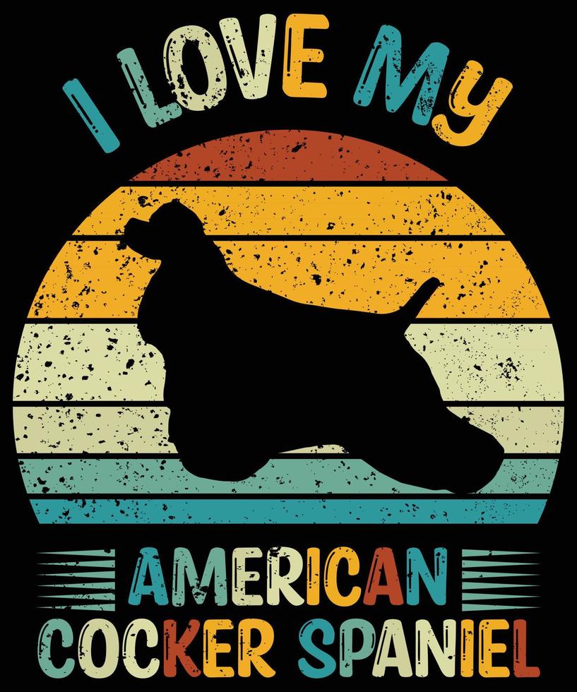 gracioso cocker spaniel americano vintage retro puesta de sol silueta regalos amante de los perros dueño del perro camiseta esencial vector